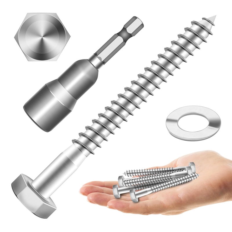 MYWISH (20Sets) 1/4" x 3" Hex Head Lag Bolts, Heavy Duty Lag Screws with Washers, 304 Stainless Steel Bolts 18-8, Lag Screws Wood Screws, Partial Thread Bright Finish, 1/4 Bolt by - Image 1